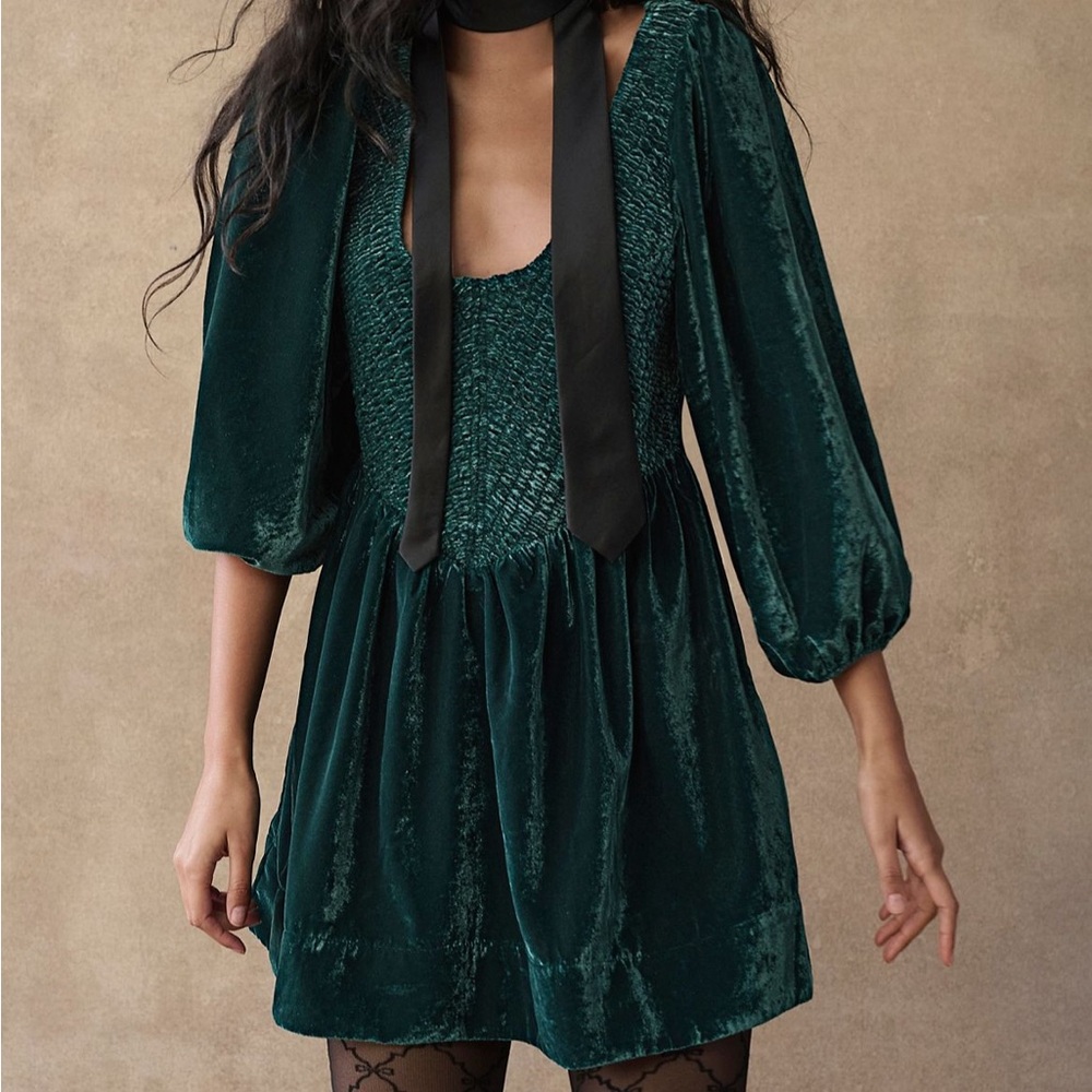 Free People Farrier Velvet Mini Dress in Pine NWT